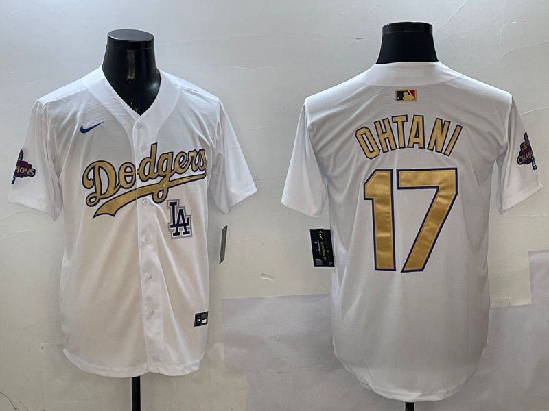 Men Los Angeles Dodgers #17 Ohtani White Champion gold character 2025 Nike MLB Jersey style 26